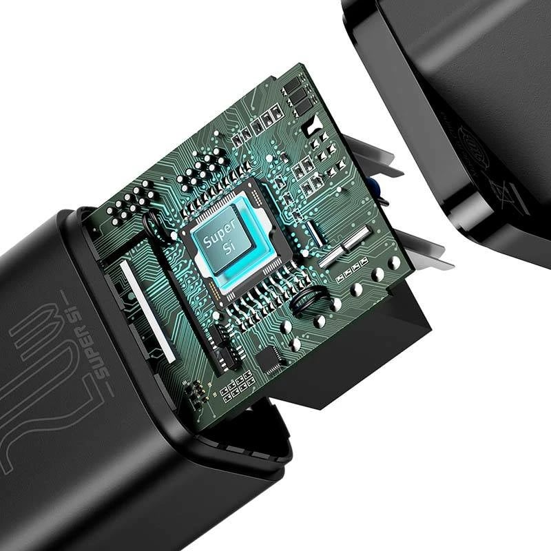 Karikues i shpejtë Baseus Super Si Quick Charger 1C TZCCSUP-B01 me kabllo USB-C në Lightning 1m, Zi