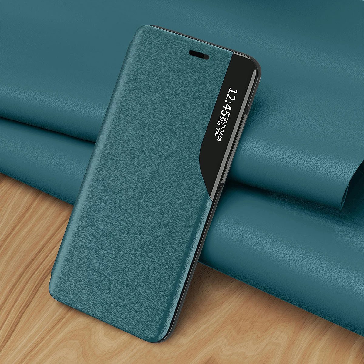 Mbështjellës Hurtel Eco Leather View Case për iPhone 13 mini, me kapak dhe qëndrim, Kaltër