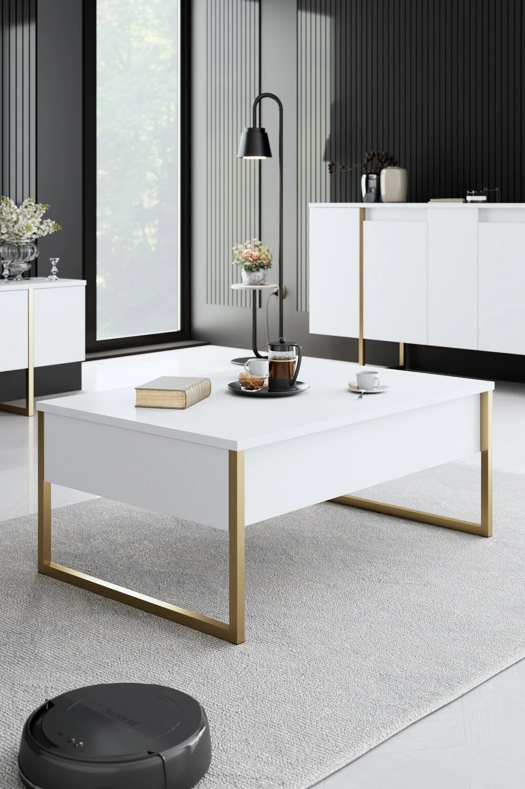 Set mobiljesh për dhomë dite, Skye Decor, ngjyrë e bardhë dhe ari, Luxe Set mobiljesh për dhomë dite, Skye Decor, ngjyrë e bardhë dhe ari, Luxe