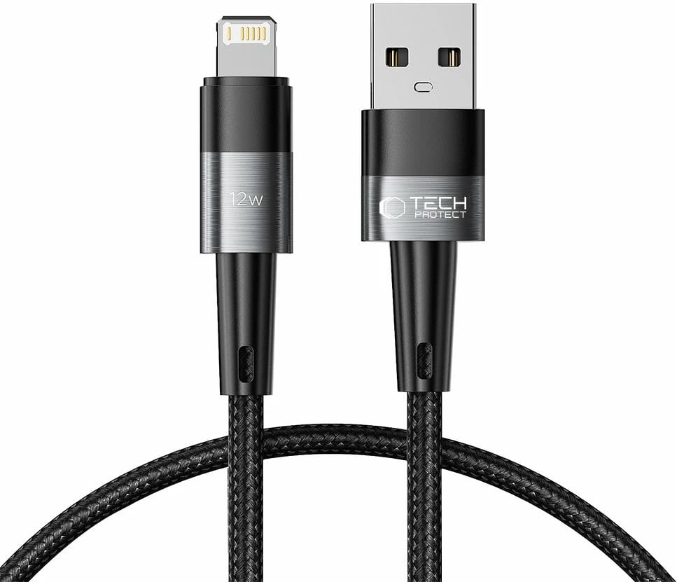 Kabllo Tech-Protect UltraBoost, Lightning në USB-A, 0.25m, 12W, Gri