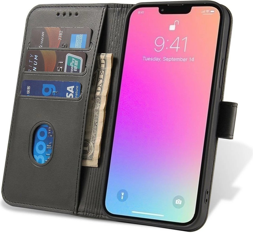 Mbështjellës magnetik për celular Hurtel Magnet Case për Xiaomi 14, me kapak dhe portofol, i zi