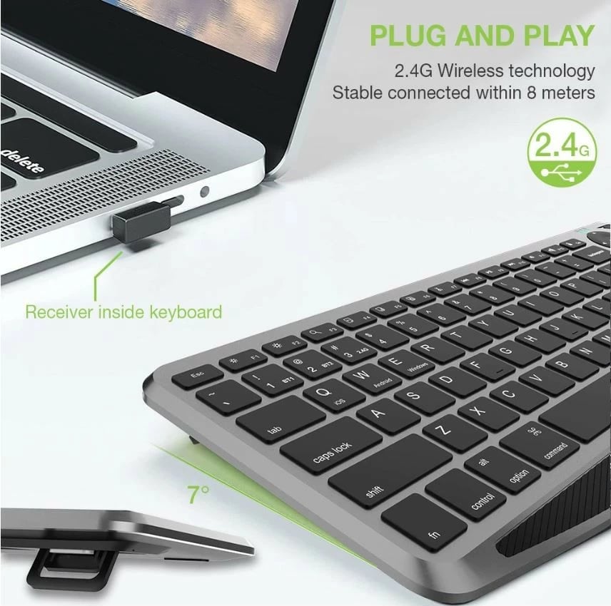 Tastierë wireless Techly 365375 me touchpad, Bluetooth/2.4GHz, LED, e zezë/gri