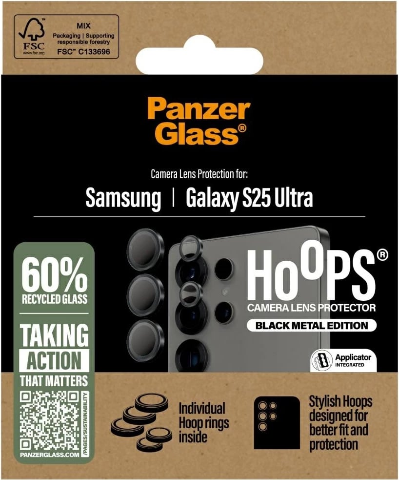Mbrojtës xhami për lente PanzerGlass Hoops për Samsung Galaxy S25 Ultra, Zi