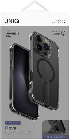 Mbështjellës UNIQ Eleva me këmbalec Vertica për iPhone 16 Pro, e zezë