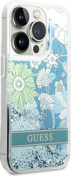 Mbështjellës Guess Flower Liquid Glitter për iPhone 14 Pro Max, Gjelbër