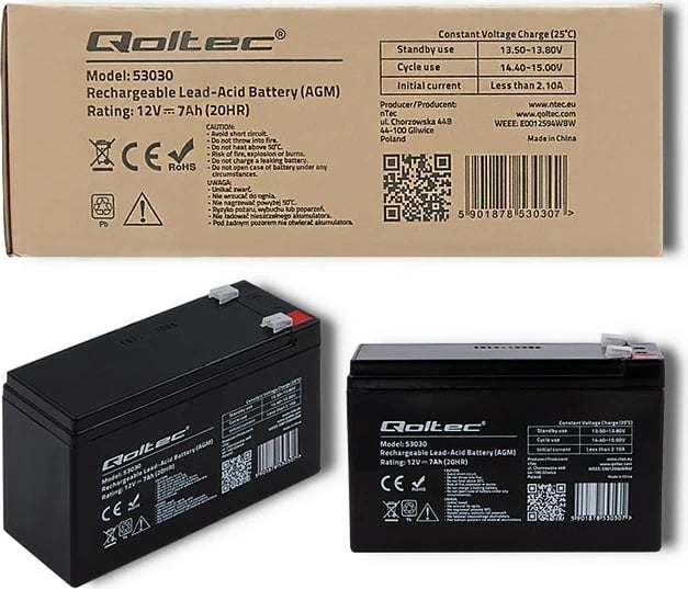 Bateri Qoltec 53030 AMG, 12V, e zezë