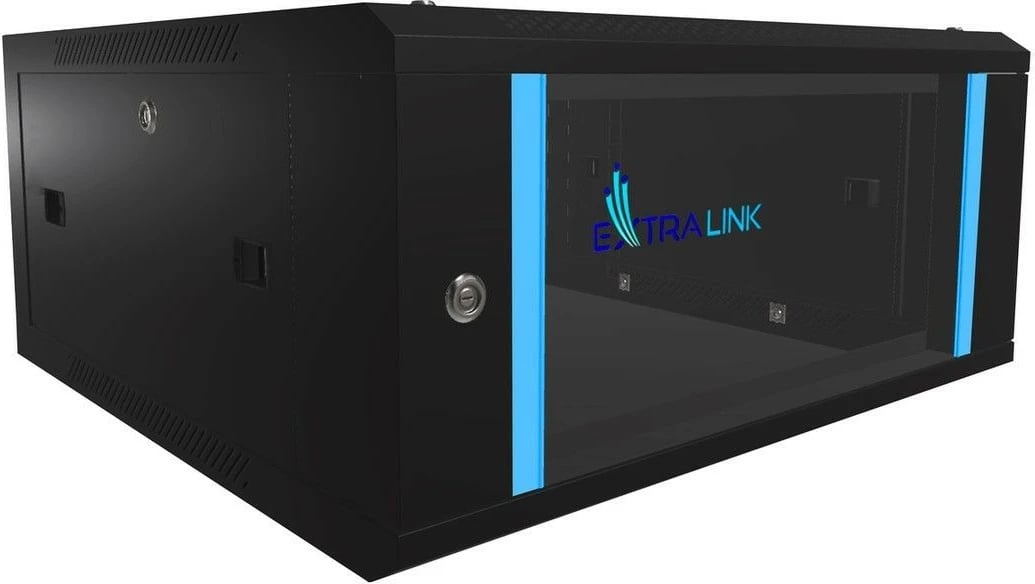 Kasë muri Extralink EX.2893 për server, 4U, 600x600 mm, e zezë, me derë xhami