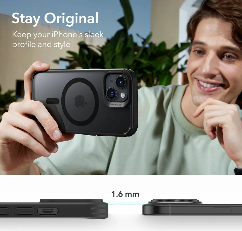 Mbështjellës ESR Classic Hybrid HaloLock për iPhone 15, MagSafe, i zi mat