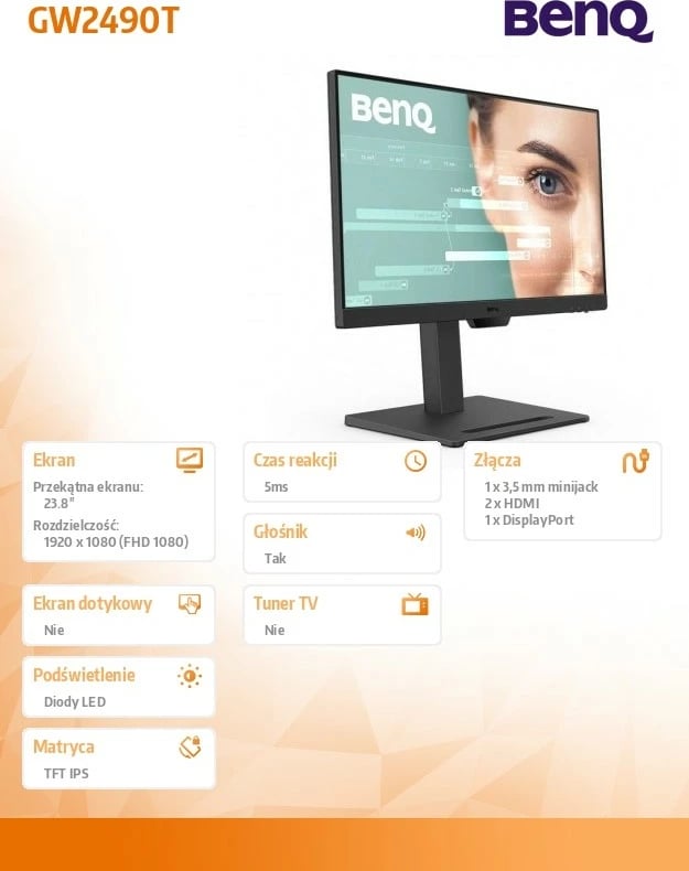 Monitor BenQ GW2490T, 23.8", IPS, Full HD, 100Hz, i zi
