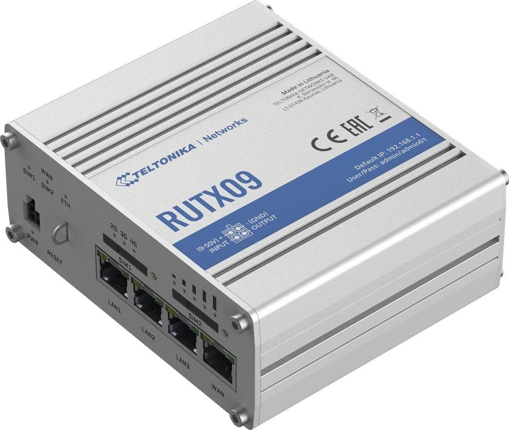 Router LTE TELTONIKA RUTX09, 4xGbE, 2xSIM, RutOS, Alumini