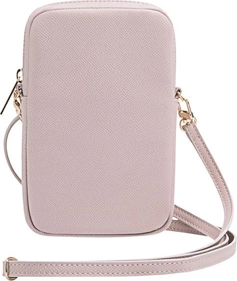 Mbështjellës Guess ZIP Leather Triangle 4G për celular, rozë