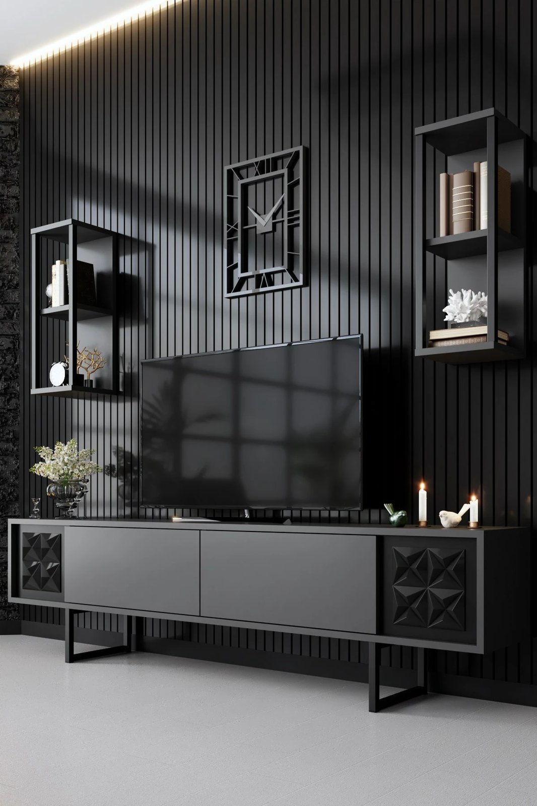 Set mobiljesh për dhomë dite Skye Decor, linjë e zezë, anthracite, e zezë