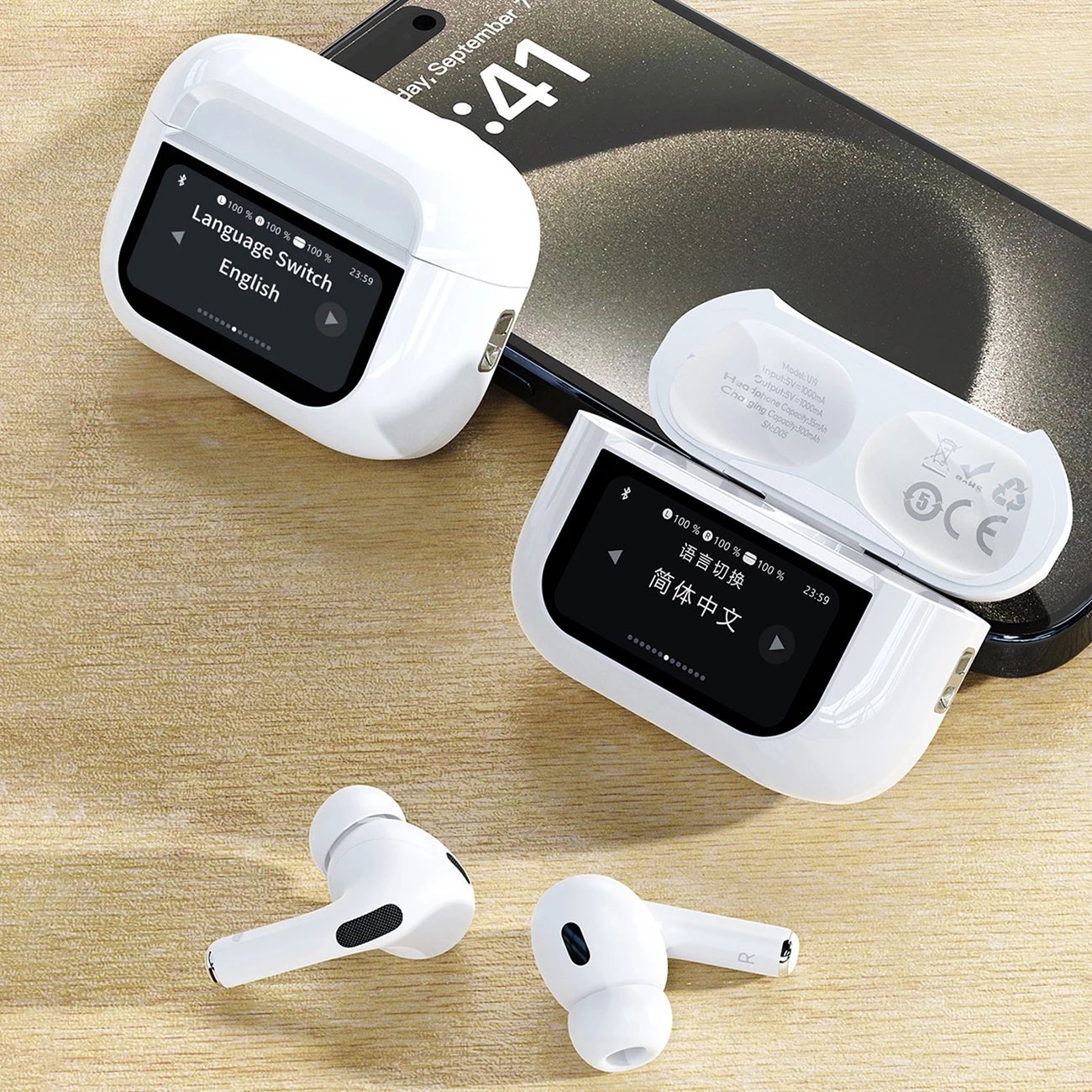 Kufje Dudao U19 TWS, Bluetooth 5.3, ANC, me ekran LED, të bardha