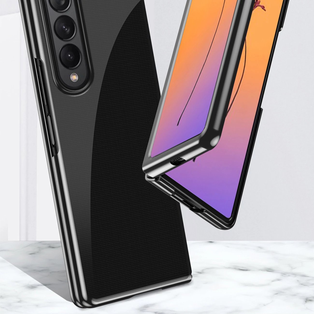 Mbështjellës Hurtel Plating Case për Samsung Galaxy Z Fold 4, kornizë metalike, kaltër