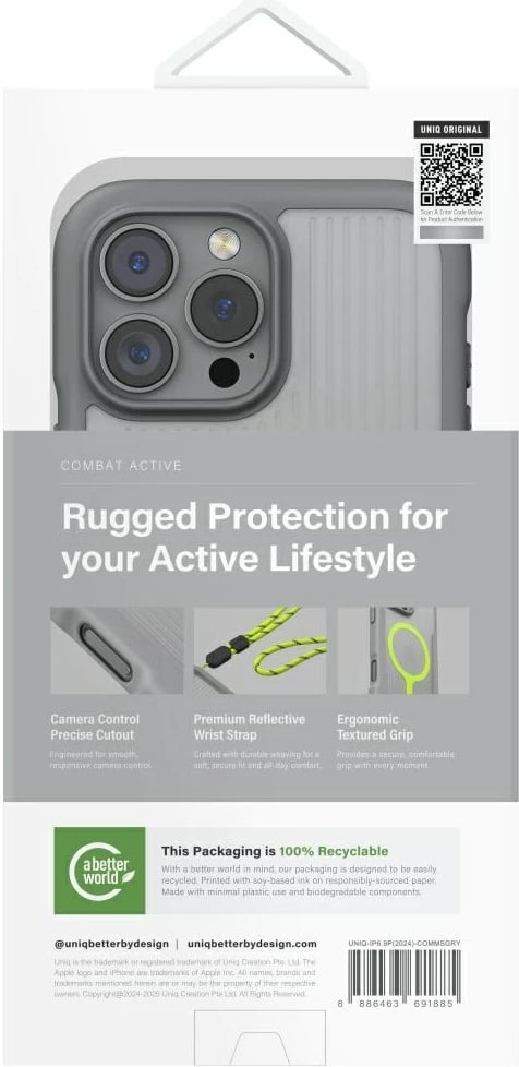 Mbështjellës UNIQ Combat Active Magclick Charging për iPhone 16 Pro Max, Gri