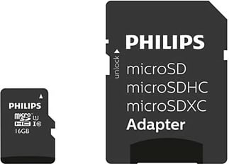 Kartelë microSD Philips 32GB Class 10 UHS-I U1 me adapter, e zezë