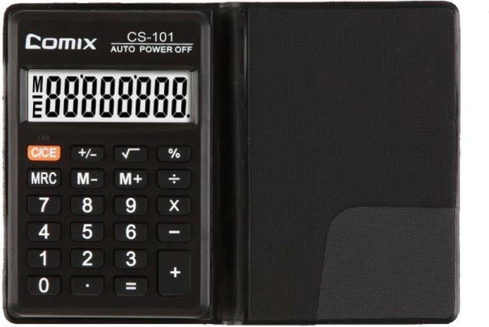Kalkulator xhepi Comix CS-101, 8 shifra, me mbështjellës, Zi