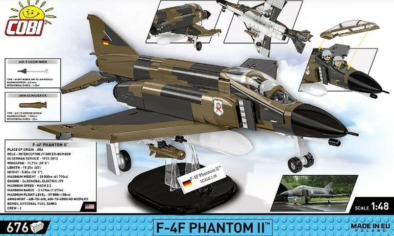 Set lodrash ndërtimi Cobi Armed Forces F-4F Phantom II, 676 pjesë, plastikë