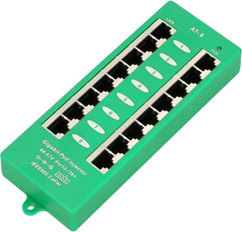PoE Injector Extralink 8 Porta, Gigabit, Aktiv, 802.3at/af, Mode A