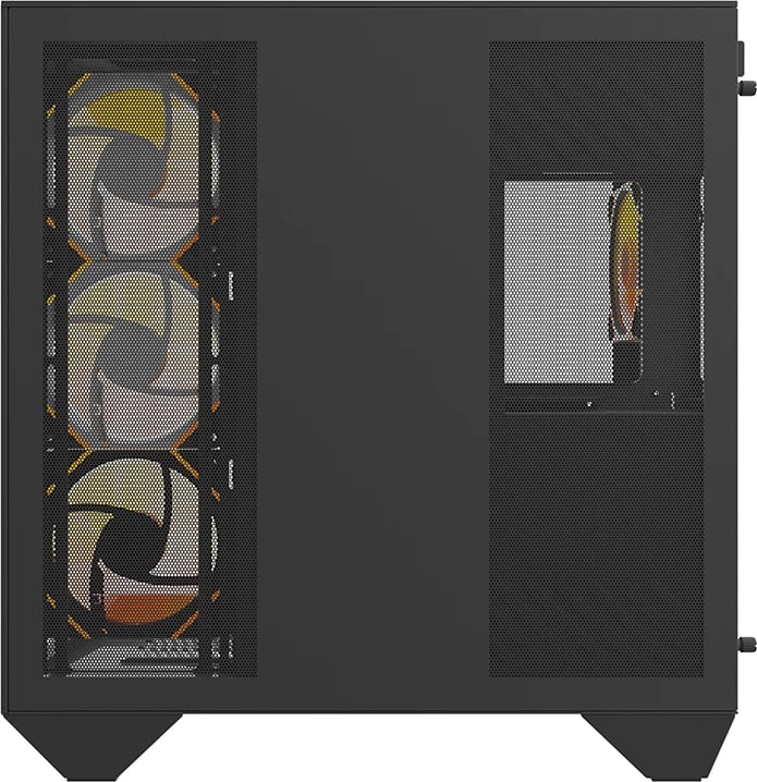 Kasë Darkflash DY470 me 4 ventilatorë ARGB dhe mbajtëse GPU, e zezë