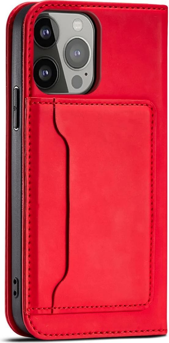 Mbështjellës Hurtel Magnet Card Case për iPhone 14 Pro Max, portofol, qëndrim, e kuqe