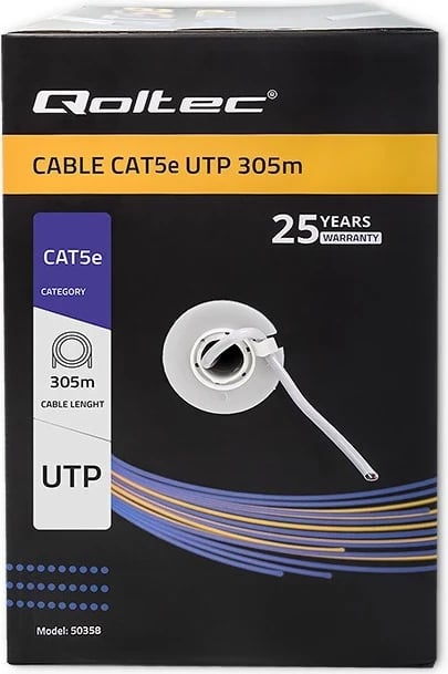 Kabllo rrjeti Qoltec 50358 UTP, CAT5E, 305m, gri