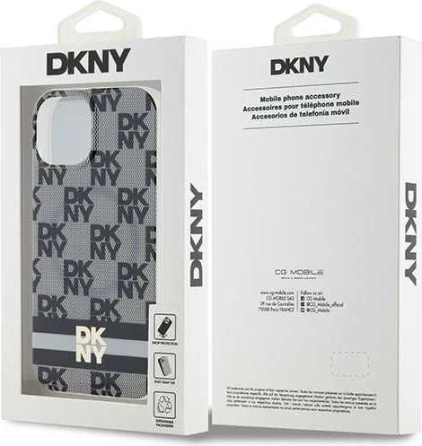 Mbështjellës DKNY IML Checkered Mono Pattern & Printed Stripes MagSafe për iPhone 15/14/13, i zi