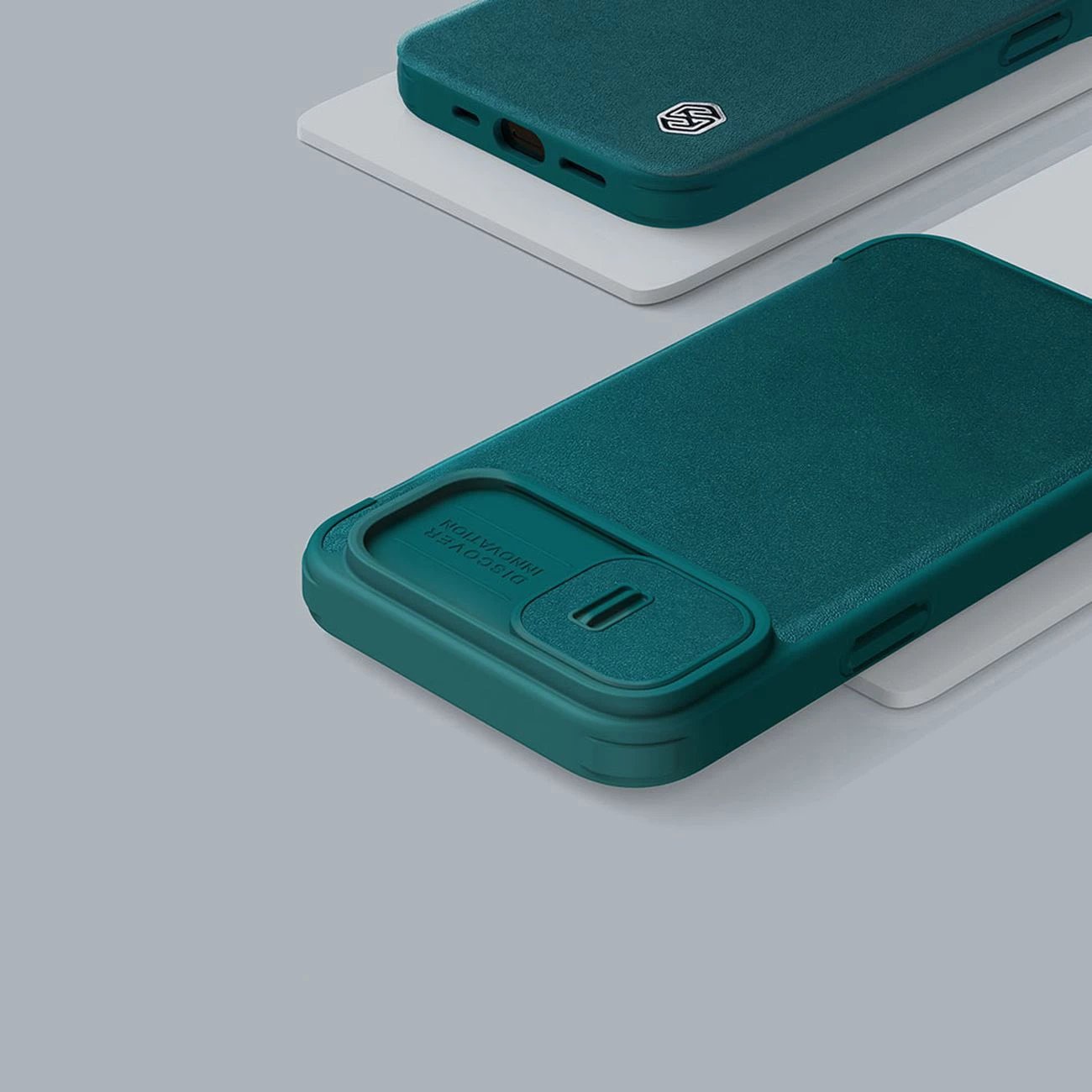 Mbështjellës Nillkin Qin Leather Pro Case për iPhone 14 Plus, me kapak dhe mbrojtje kamere, Gjelbër
