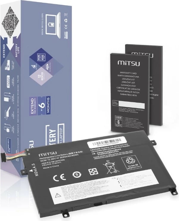 Bateri Mitsu për Lenovo ThinkPad E470/E475, 3650 mAh, Li-poly, 3 qeliza, Zezë