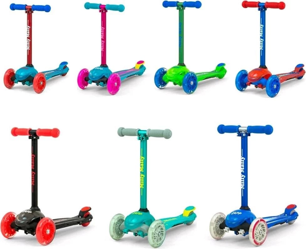 trotinet, Milly Mally, Zapp, 3 rrota, rrota me drita, timon i rregullueshëm 61-66 cm, deri 50 kg, jeshile