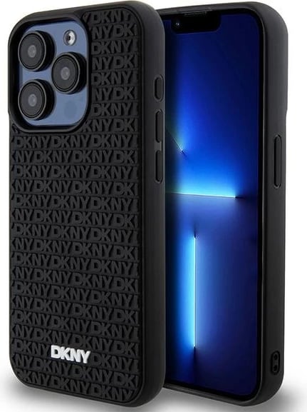 Mbështjellës DKNY 3D Rubber Repeat Pattern për iPhone 15 Pro Max, i zi