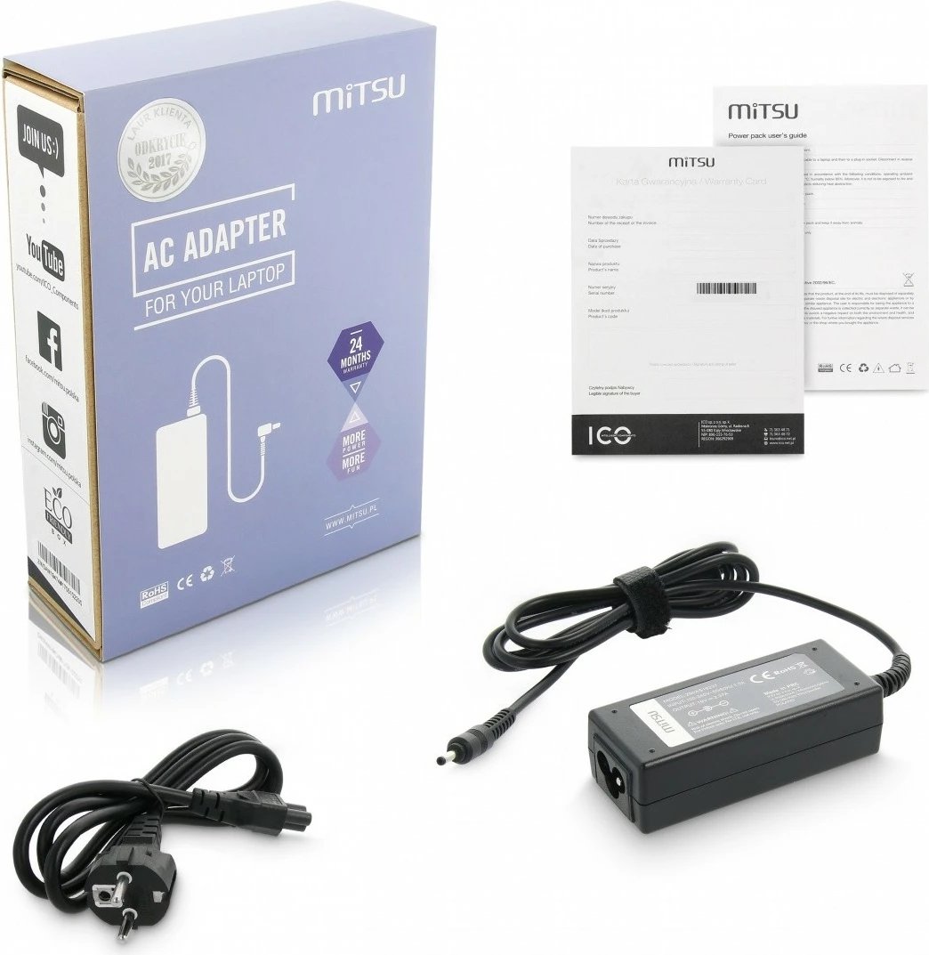 Karikues laptopi Mitsu ZM/AS19237, 45W, 19V 2.37A, për Asus/Acer, i zi