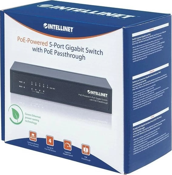 Switch Intellinet 561082, 5 porta Gigabit, PoE+, Desktop, i zi