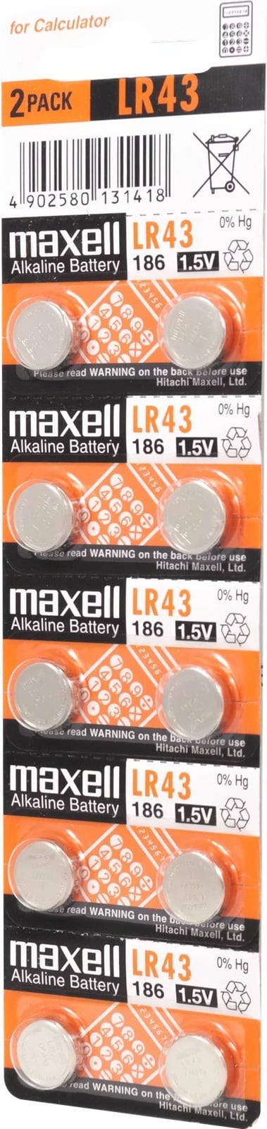 Bateri Maxell LR43, 1.5V, set 10 copë