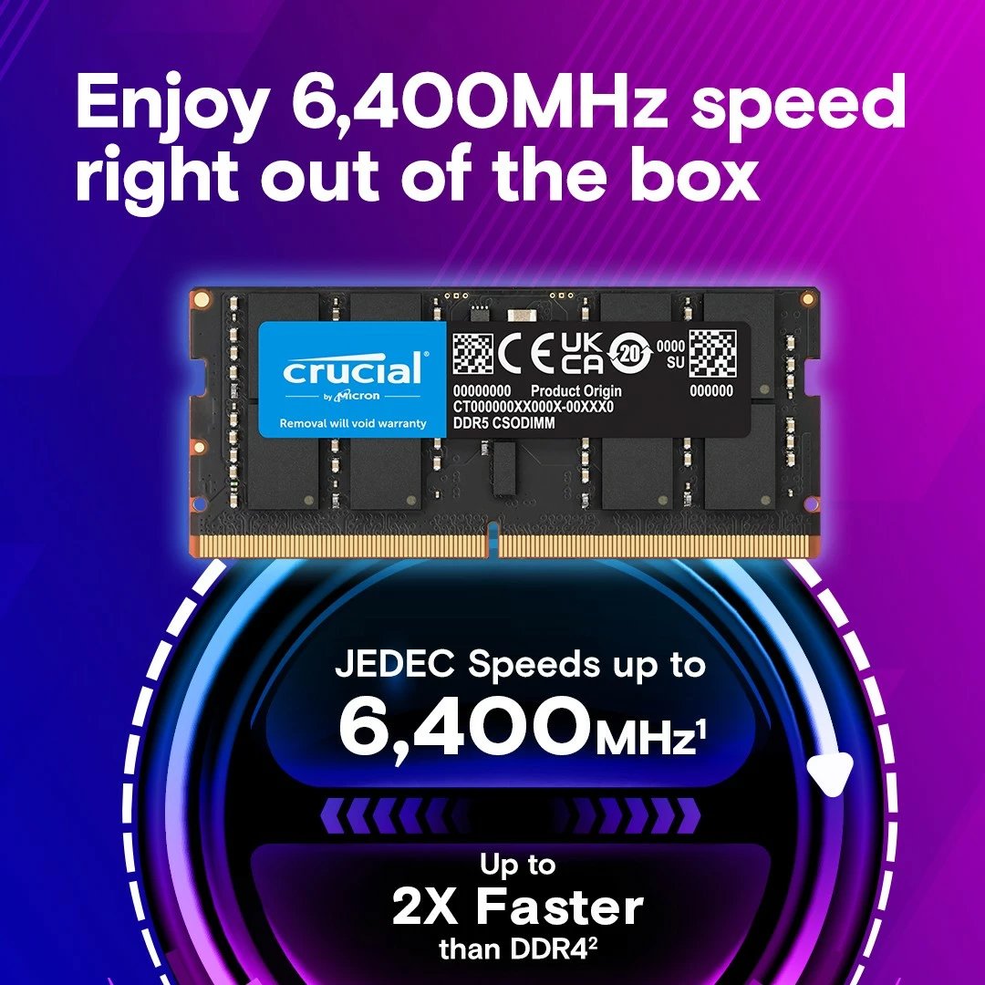 RAM Memorje Crucial DDR5 SODIMM 16GB, 6400 MHz, CL52, për laptop