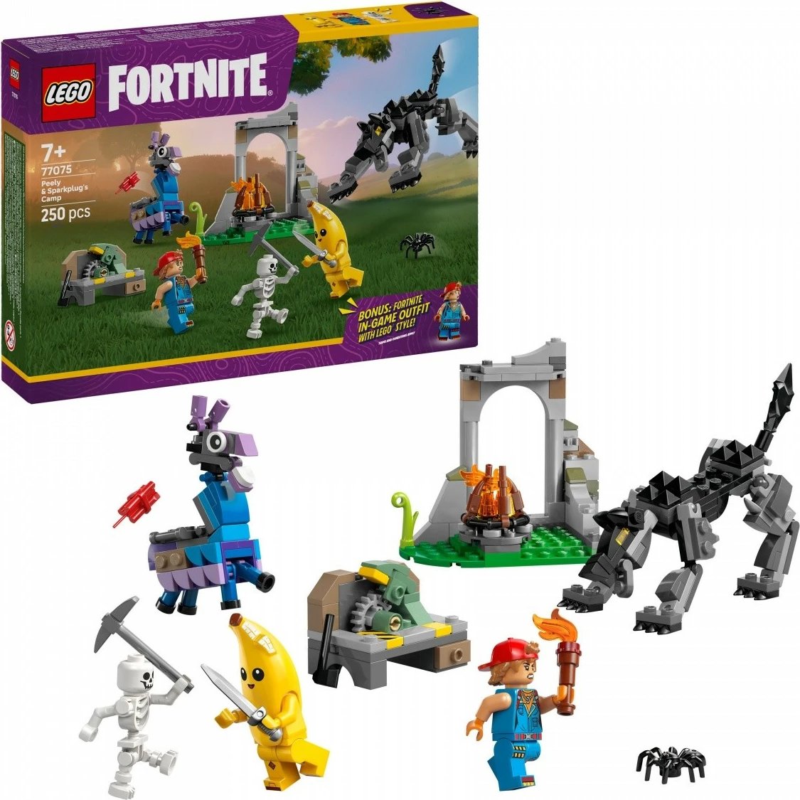 Set LEGO Fortnite 77075, Skin & Spark & Camp, 250 pjesë