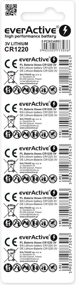 Bateri litium everActive CR1220, 40 mAh, set 5 copë