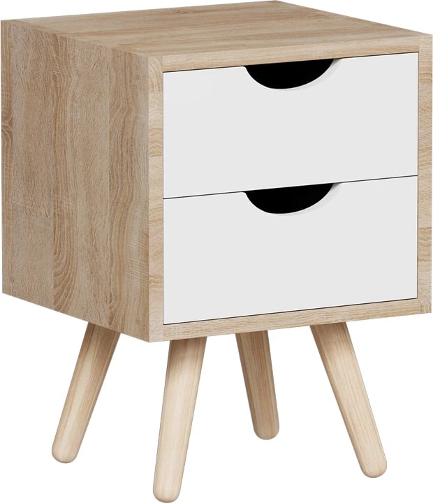 Komodinë Selma, dru pishe, ngjyrë sonoma-bardhë, 29.7x29.7x45cm Komodinë Selma, dru pishe, ngjyrë sonoma-bardhë, 29.7x29.7x45cm