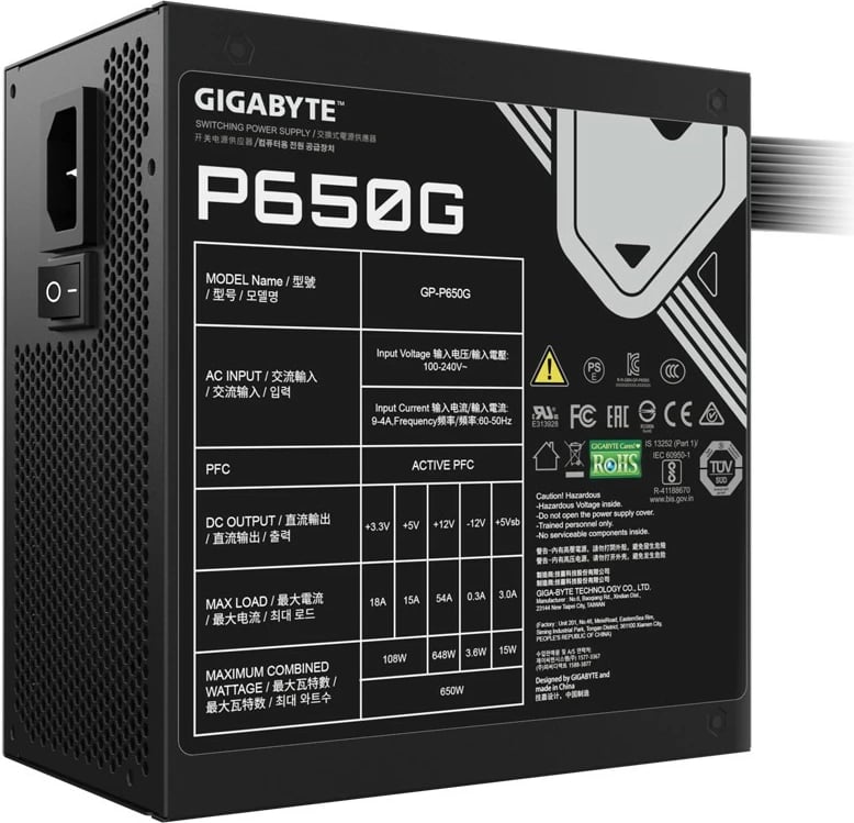Furnizues energjie Gigabyte GP-P650G, 650W, 80 PLUS Bronze, jo-modular, i zi