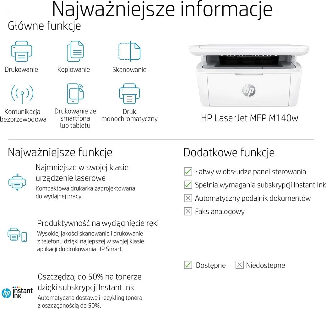 Printer HP LaserJet MFP M140w, i bardhë e zi
