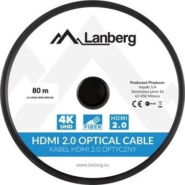 Kabllo HDMI Lanberg CA-HDMI-20FB-0800-BK, 80m, 4K, e zezë