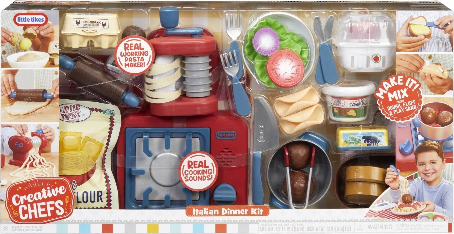 Set lojërash kuzhine Little Tikes Creative Chefs Italian Dinner Kit 643316-EUC, me tinguj gatimi dhe përgatitës makarone, plastike, AA, 3+ vjeç, Shumëngjyrësh, set