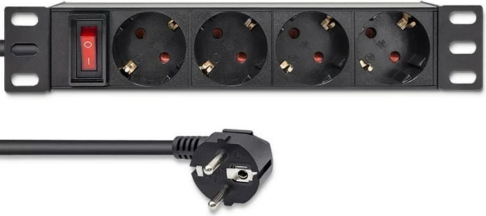 Listë elektrike PDU Qoltec 54603 për rack 10", 1U, 4xSchuko, 16A, 1.8m, e zezë