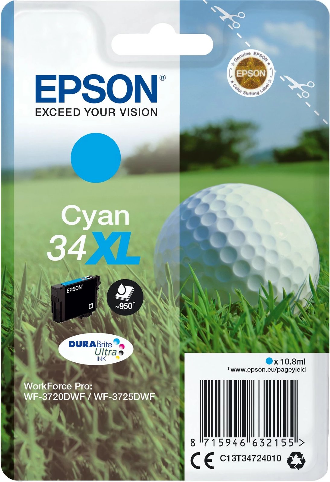 Toner Epson 34XL DURABrite Ultra, Cyan, High Yield, 10.8ml