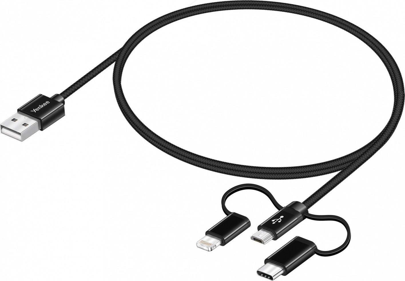 Kabllo universale YENKEE YCU 400BK, 1m, USB A në USB C/Micro USB/Lightning, e zezë
