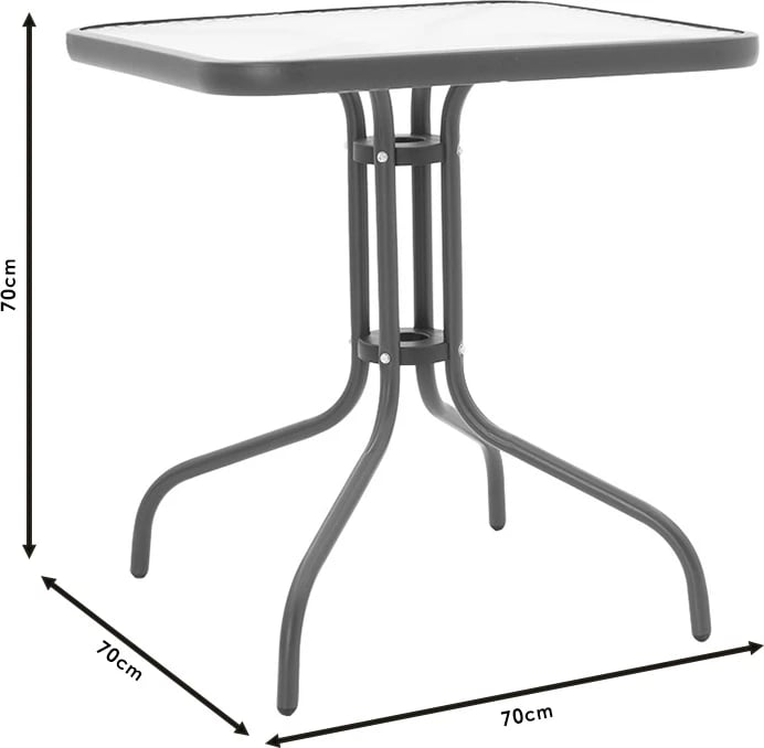 Tavolinë metalike, xham kafe, 70x70x70cm