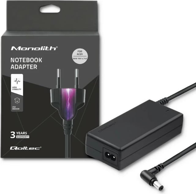 Adapter për laptop Qoltec 90W, 19V, 4.74A, për Acer, i zi