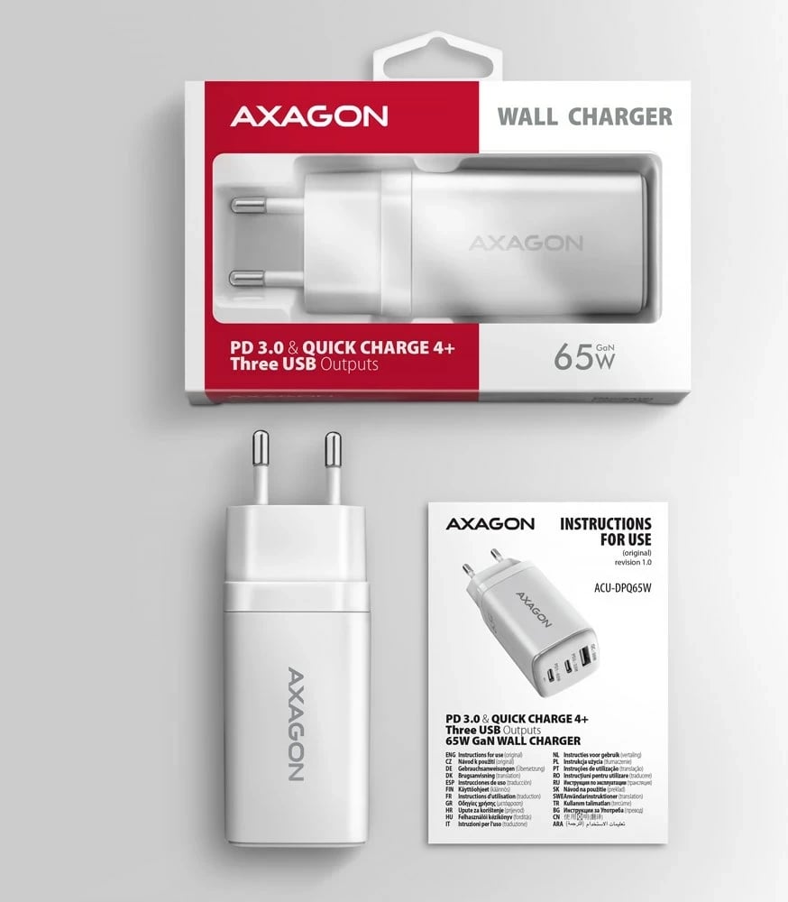 Karikues universal AXAGON ACU-DPQ65W, i bardhë, 65W