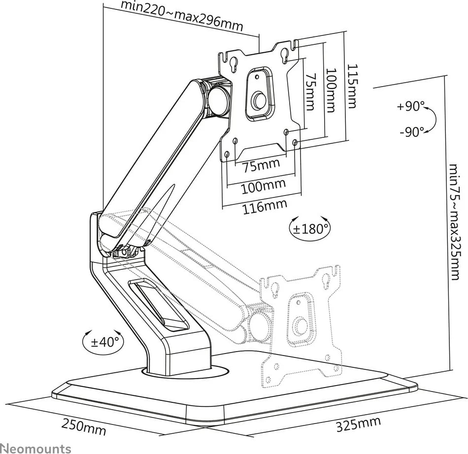 Mbajtës monitori Neomounts FPMA-D885BLACK, 10 kg, 15"-32", i zi