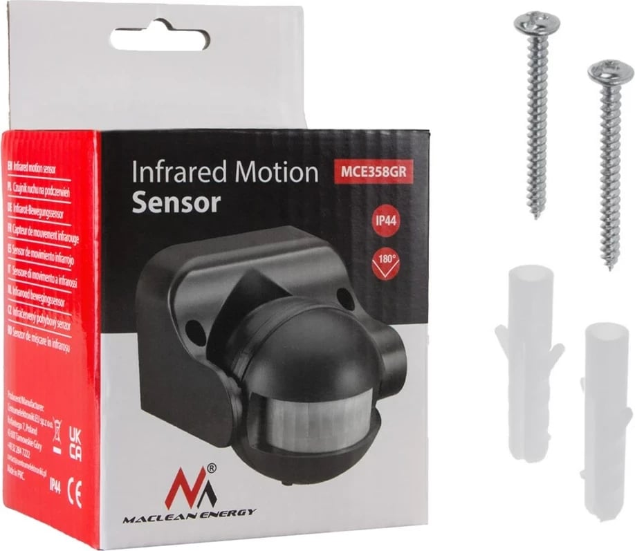 Sensor lëvizjeje Maclean MCE358, IP44, 12m, 800/1200W, Gri Sensor lëvizjeje Maclean MCE358, IP44, 12m, 800/1200W, Gri